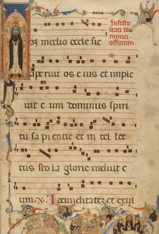 Initial I: Saint Dominic Enshrined; Gradual - History of the Dominican Order, about 1270. Creator: Jacobellus of Salerno.