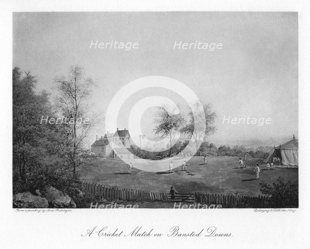 A cricket match on Bansted Downs, Surrey, 19th century (1912). Artist: Unknown