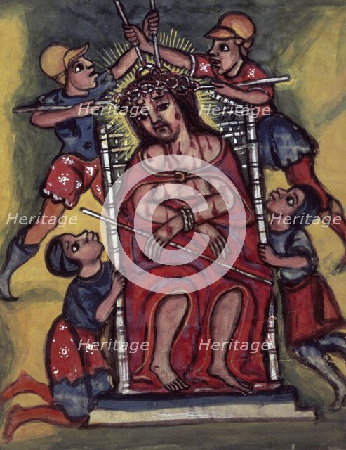 The torture of Christ, seated on a throne, wearing a crown of thorns, 1632-1667. Creator: Unknown.