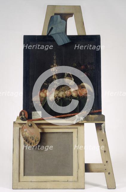 Cut-Out Trompe l'Oeil Easel with Fruit Piece, 1670-1672. Creator: Cornelis Norbertus Gysbrechts.