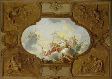 Design for a ceiling painting with the Apotheosis of Aeneas, in the corners the Four Seasons, c.1720 Creator: Jacob de Wit.