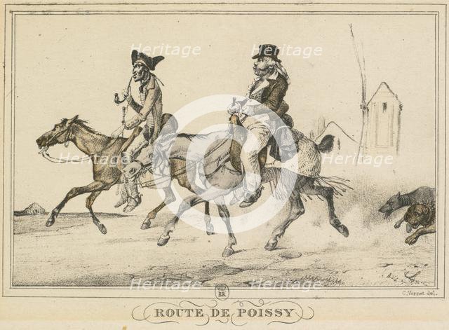 Scenes of Daily Life, Roads and Paths: Road to Poissy..., 1816. Creator: Carle Vernet (French, 1758-1836); Published by Bance.