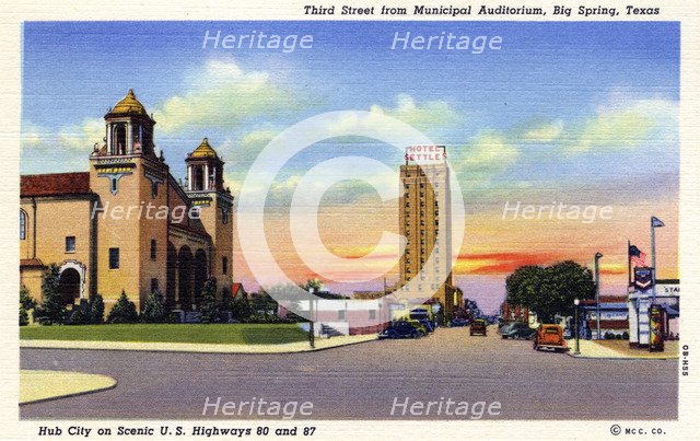 Third Street from the Municipal Auditorium, Big Spring, Texas, USA, 1940. Artist: Unknown