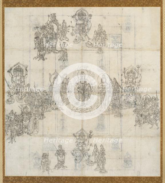 Iconographical Sketch (Zuzo) for the Benevolent Kings Sutra Mandala, 1100s. Creator: Unknown.