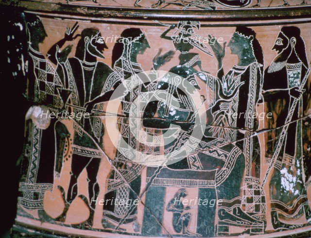 Black-figured neck-amphora depicting the birth of Athena, Attica, Greece.