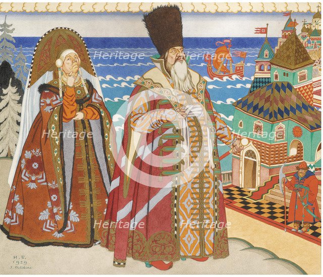 Illustration for the Fairy tale of the Tsar Saltan by A. Pushkin. Artist: Bilibin, Ivan Yakovlevich (1876-1942)