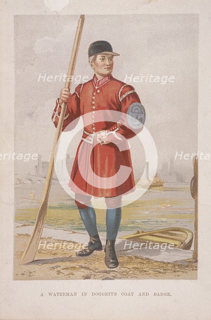 Waterman in Doggett's coat and badge, (c1860?). Artist: Anon