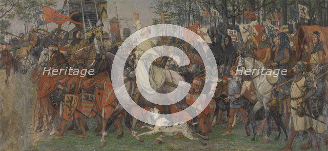 The Victorious Return of Bruges Citizens from the Battle of the Golden Spurs, 1893-1900. Creator: Albrecht De Vriendt.