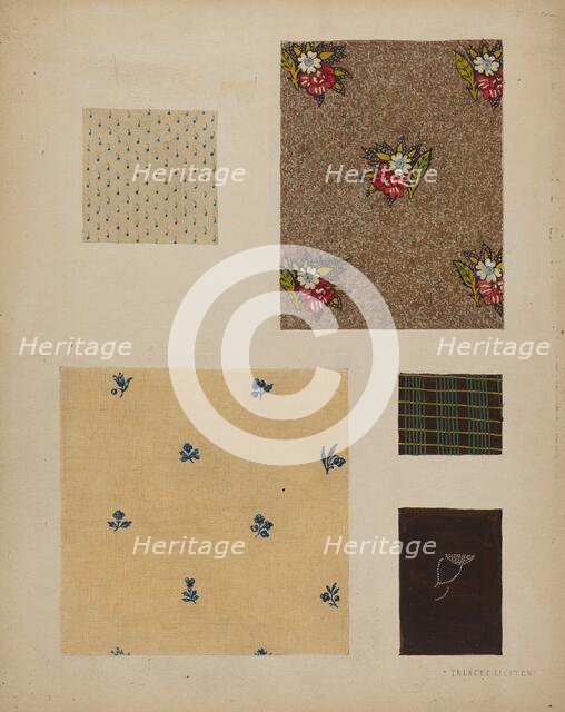 Materials from Patchwork Bedspread, c. 1936. Creator: Frances Lichten.