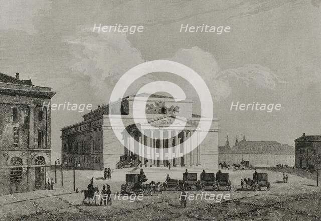 View of the Imperial Theatre or Bolshoi Theatre, Moscow, Russia, 1839. Creator: Augustin François Lemaitre.
