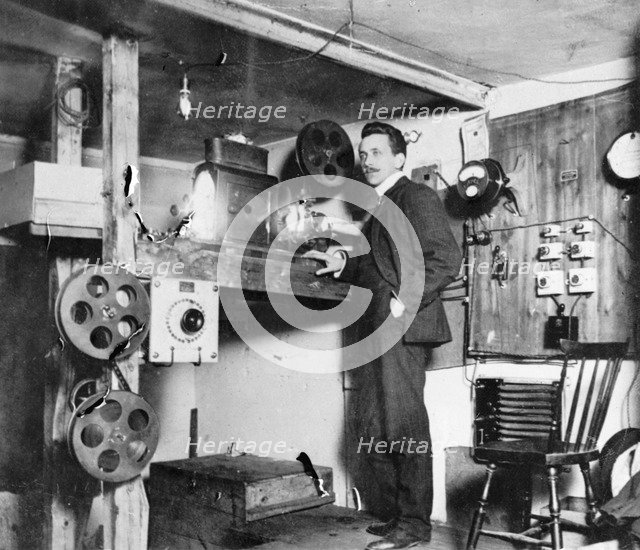 The projection room of the City movie theatre, Landskrona, Sweden, 1910. Artist: Unknown