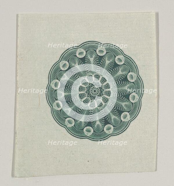 Banknote motif: small circular ornament containing floral lathe work, ca. 1824-42. Creator: Durand, Perkins & Co.