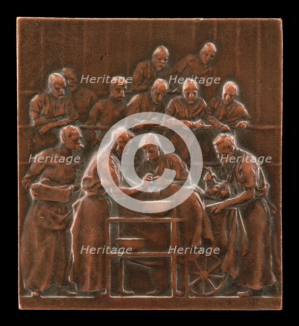 Monod Demonstrating a Procedure in the Operating Theatre [reverse], c. 1906. Creator: Alexandre Louis Marie Charpentier.