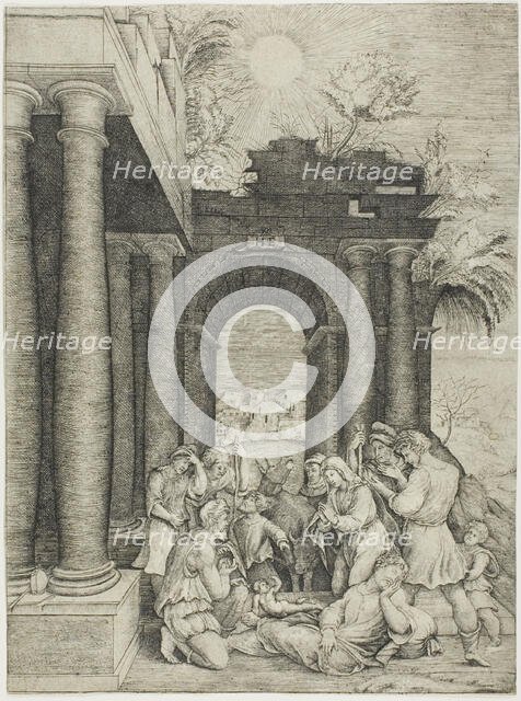 The Adoration of the Shepherds, c.1520. Creator: Master HFE.