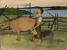 Morning Milking, 1895. Creator: Hugo Simberg.