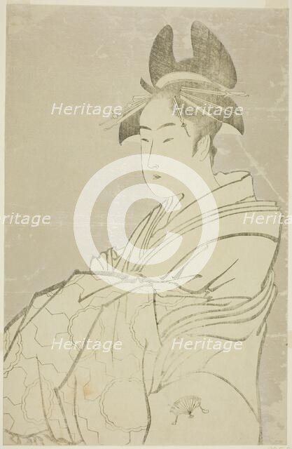 Miyahito of the Ogiya, Whose Assistants Are Tsubaki and Shirabe (Ogiya uchi..., Japan, 1793/94. Creator: Kitagawa Utamaro.