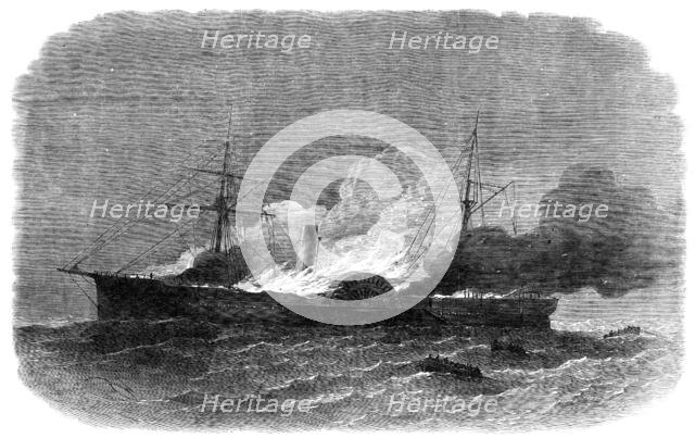 Burning of the United States' mail-steamer Roanoke, off St. George's, Bermuda..., 1864. Creator: Smyth.