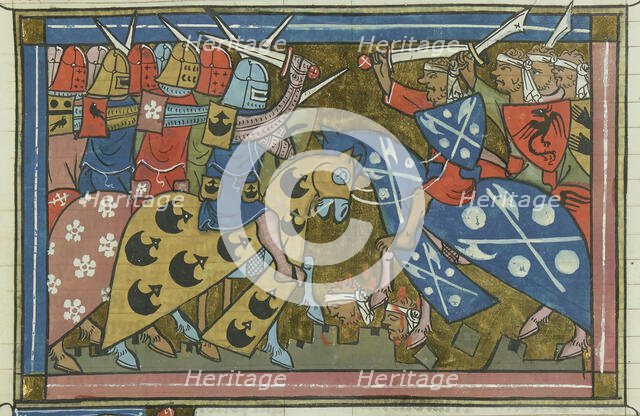 The siege of Damascus in July 1148 (From "Li rommans de Godefroy de Buillon et de Salehadin"), 1337. Creator: Maître de Fauvel (active 1314-1340).
