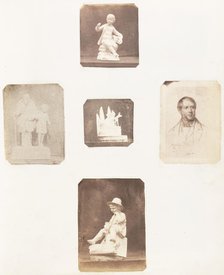[Figurine of Young Boy Holding Apples; Cabinet Card of a Man; Figurine of a Young Child..., 1853-56. Creator: John Dillwyn Llewelyn.