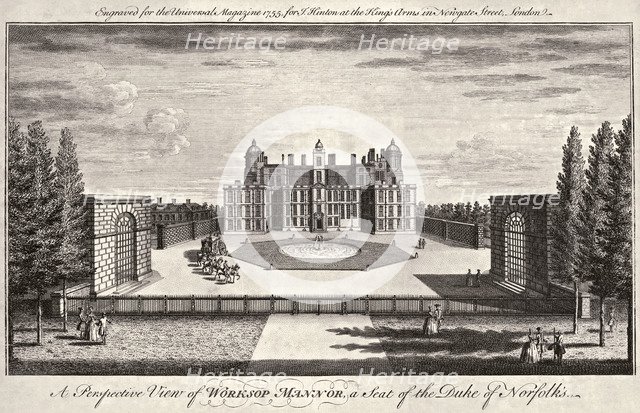 Worksop Manor, Nottinghamshire, 1755. Artist: Unknown