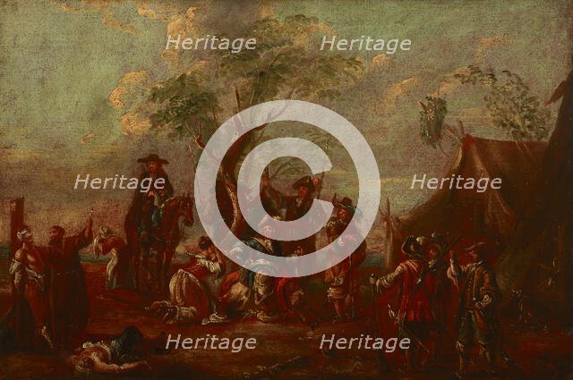 Battle Scene-In the Military Camp, 18th century. Creator: Unknown.