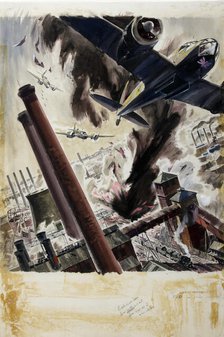 War Effort Bombing scene, between 1939 and 1946. Creators: Central Office of Information, James Gardner.