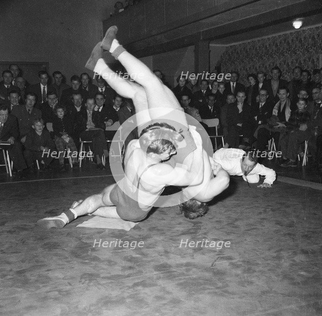 Wrestling match, Landskrona, Sweden, 1955. Artist: Unknown