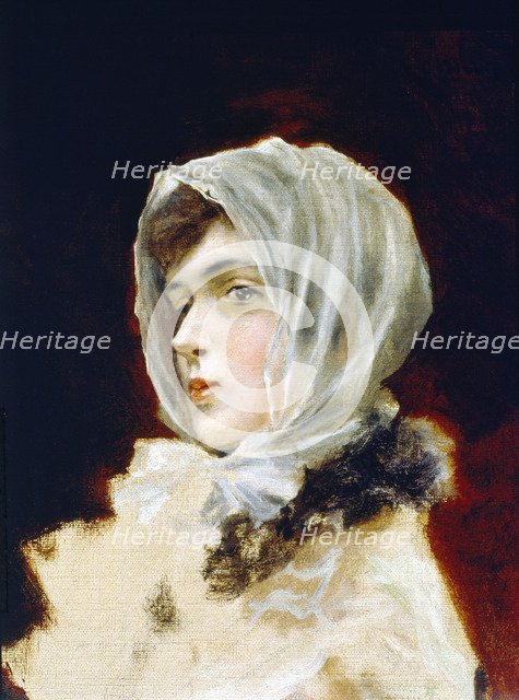 Portrait Of Lady', detail of the oil by de Romà Ribera.