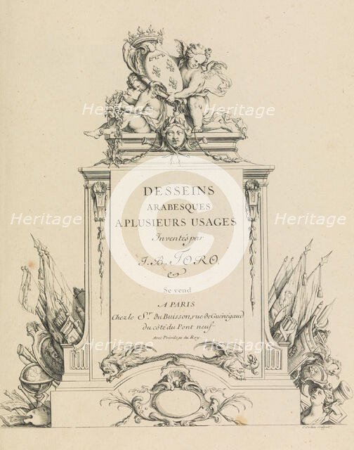 Desseins Arabesques a Plusieurs Usages Inventés par J.B. Toro (Title Page), 1716., 1716. Creator: Jean Bernard Toro.