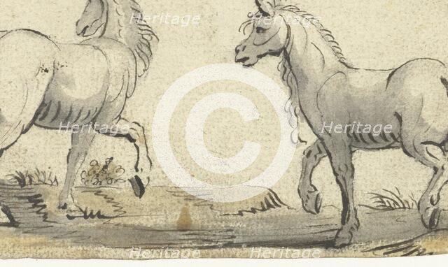 Two walking horses walking from the side, c.1615. Creator: Gerard ter Borch I.