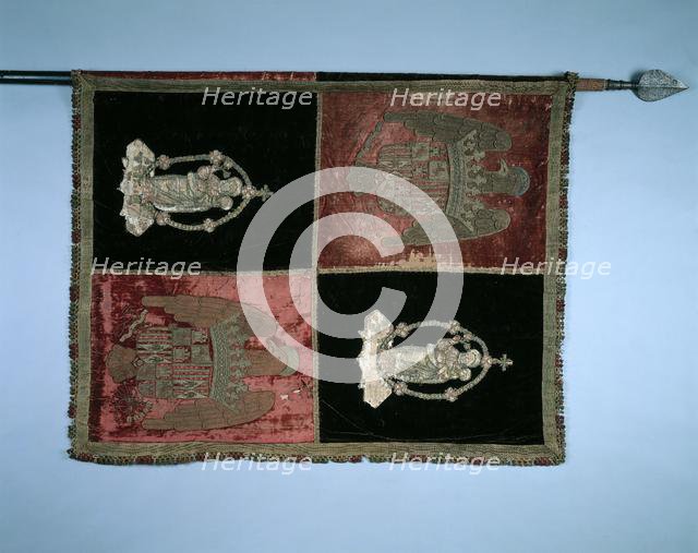 Banner with a Quartered Royal Arms of Spain and the Madonna and Child, 1500s. Creator: Unknown.