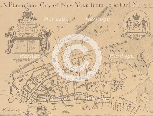A Plan of the City of New York from an Actual Survey Made by James Lyne, 1728, 1834-1872. Creator: Unknown.