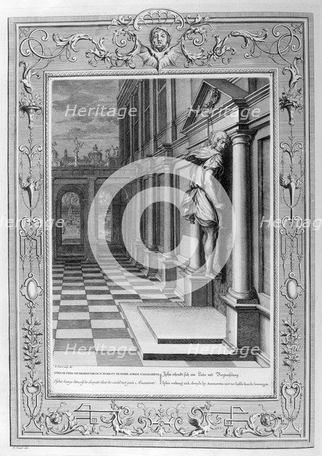 Iphis hangs himself in despair that he could not gain Anaxarete, 1733. Artist: Bernard Picart