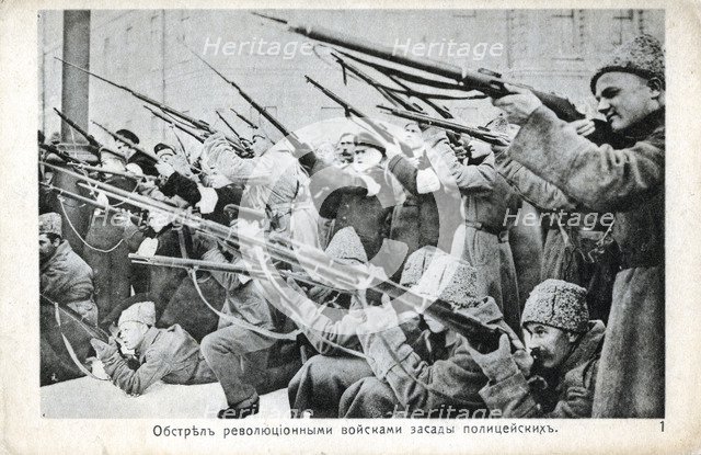 Revolutionaries armed with rifles, Russian Revolution, October 1917. Artist: Anon