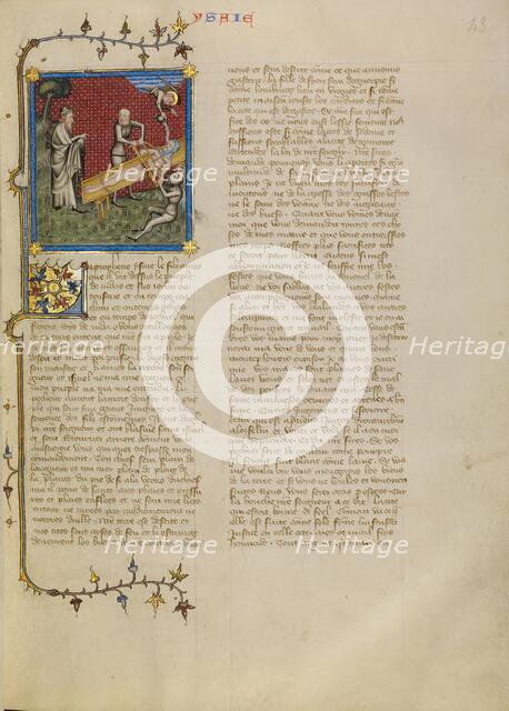 Isaiah being Sawn in Two, about 1360-1370. Creator: Master of Jean de Mandeville.