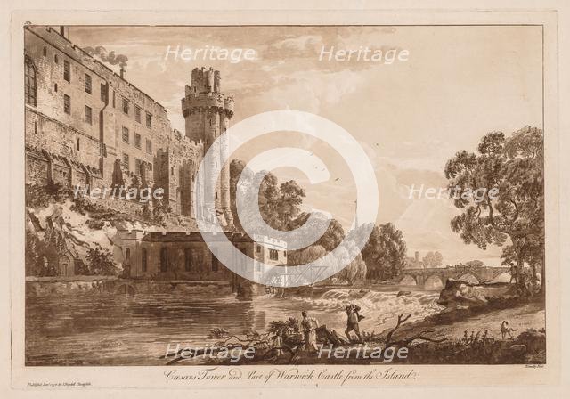 Views of Warwick Castle: Caesar's ower and Part of Warwick Castle from the Island, 1776. Creator: Paul Sandby (British, 1731-1809).