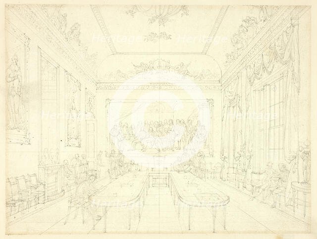 Study for Trinity House, from Microcosm of London (recto); Architectural Sketch of Row House..., c.  Creator: Augustus Charles Pugin.