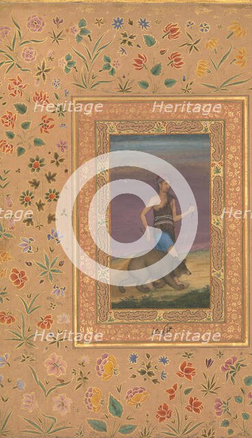 Dervish Leading a Bear, Folio from the Shah Jahan Album, recto: ca. 1630-40; verso: ca. 1530-40. Creators: Govardhan, Mir 'Ali Haravi.