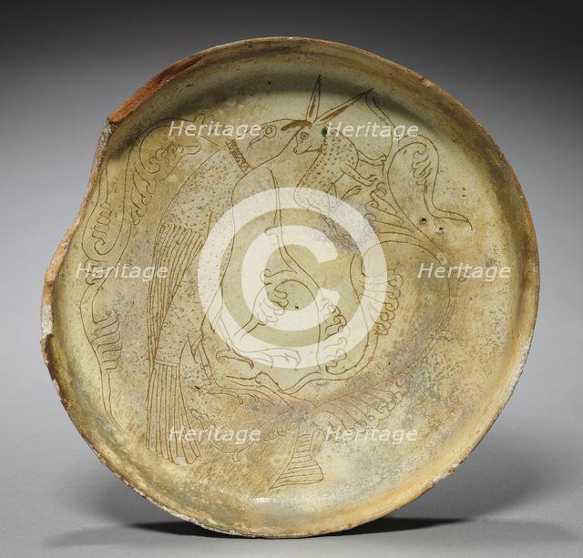 Deep Plate with Hawk, Rabbit, and Foliage, 1100s. Creator: Unknown.