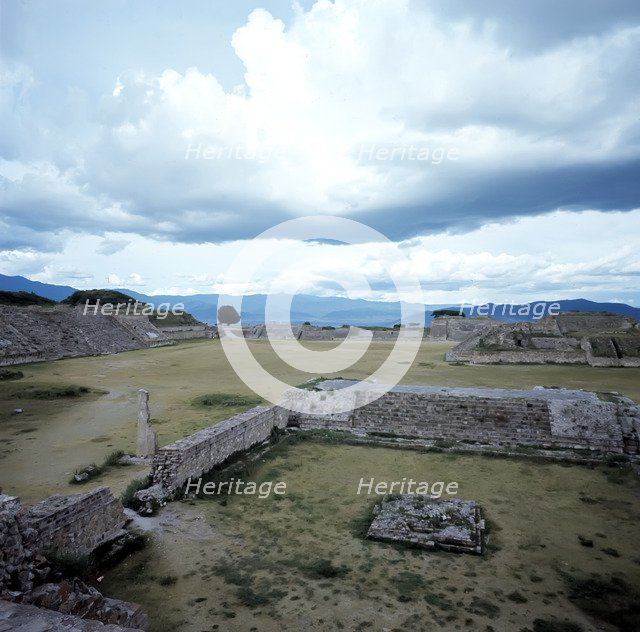 Partial view of the archaeological ruins of the ancient city of Monte Alban.