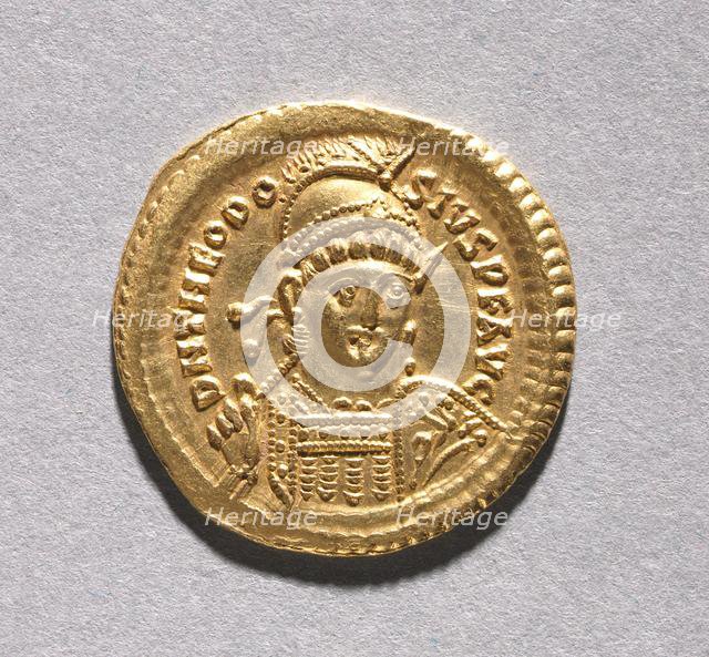 Solidus of Theodosius II and Valentinian III , 408-425. Creator: Unknown.