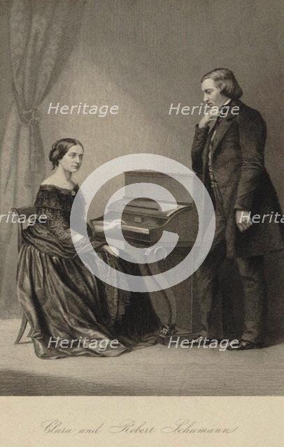 Clara and Robert Schumann, 1850. Creator: Anonymous.