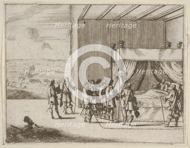 Francesco I d'Este, Wounded in Battle, Continues to Orchestrate the Siege of Pavia, from L..., 1659. Creator: Bartolomeo Fenice.