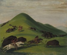 Buffalo Chase over Prairie Bluffs, 1832-1833. Creator: George Catlin.