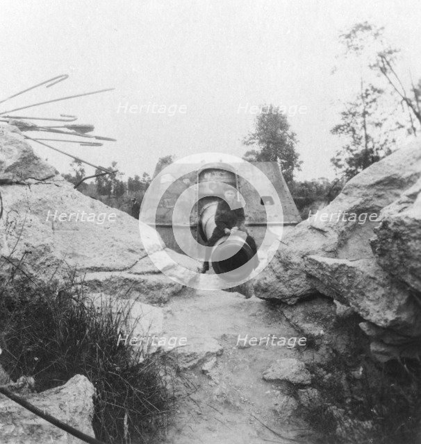 Langer Max, German rail mounted siege gun, Moere, near Ostend, Belgium, World War I, c1918. Artist: Nightingale & Co