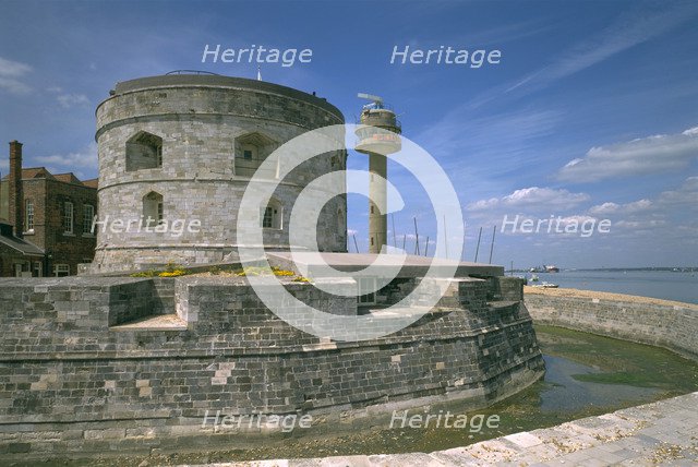 Calshot Castle and coastguard tower, Hampshire, 1995. Artist: J Bailey
