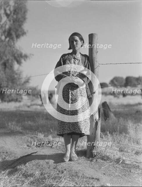Pregnant migrant woman living in California squatter camp, Kern County, 1936. Creator: Dorothea Lange.