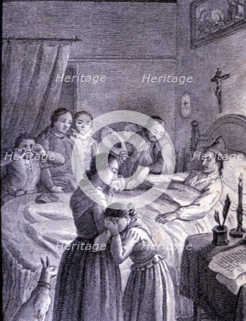 Engraving in an episode of Don Quixote, in 'El Ingenioso Hidalgo Don Quijote de la Mancha' (The I…