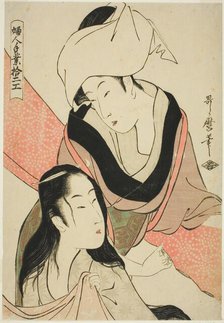 Cloth-Stretcher, from the series "Twelve Types of Women's Handicraft (Fujin..., Japan, c. 1798/99. Creator: Kitagawa Utamaro.