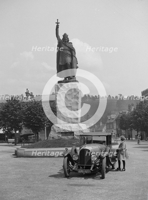 Bentley EXP3  in front of the statue of King Alfred, High Street, Winchester, Hampshire, c1920s. Artist: Bill Brunell.